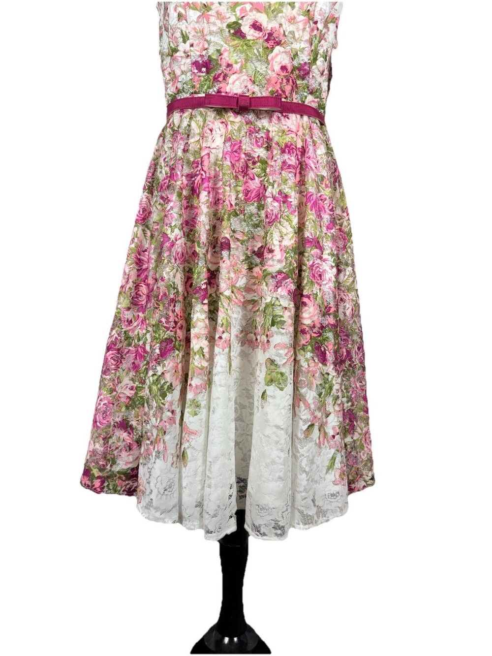 Danny & Nicole Floral Sleeveless Fit & Flare Dress 10 Pink Ivory Lace NWT - Picture 4 of 10